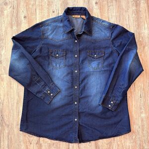 Wrangler Retro Denim Pearl Snap Long Sleeve Western Shirt Men's XXL Western